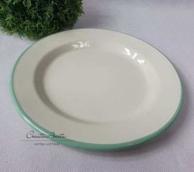 Preview: Teller aus Emaille in Creme-Mint